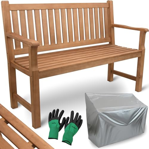 holz4home® Gartenbank Holz für 2-3 Personen I Holzbank 120 cm Parkbank mit Schutzcover & Handschuhen I Massivholz Balkonbank Gartenmöbel Sitzbank