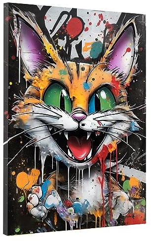 Katze Pop Art Style Leinwandbild Wandbild Kunstdruck XL Deko Größe 30x40x2cm