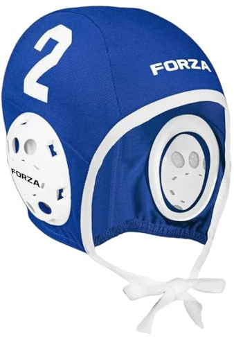 FORZA Water Polo Caps [Blue/White Team] | Set of 13 Numbered Caps [Includes Red Goalkeeper Caps] - One Size Fits All Premium Water Polo Team Cap Set (Blue)