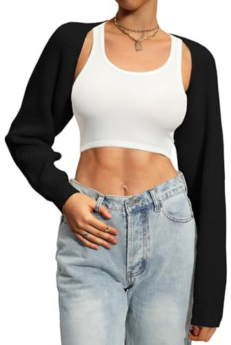 Navneet Women Knit Shrugs Bolero Cardigans Cropped Cardigan Y2K Going Out Tops Cute Shrug Sweater Fall Outfits Black L