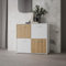 möbelando Kommode >Quadro 2< mit 4 Türen, in Weiss/Lamela Eiche Dekor - 93,5x95,1x40cm (BxHxT)