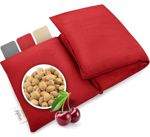 smøla Cojín de huesos de cereza grande para microondas, 50 x 20 cm, para espalda, cuello y hombros, calentador de riñones, cojín térmico y cojín frío, bolsa de agua caliente natural, color rojo vino