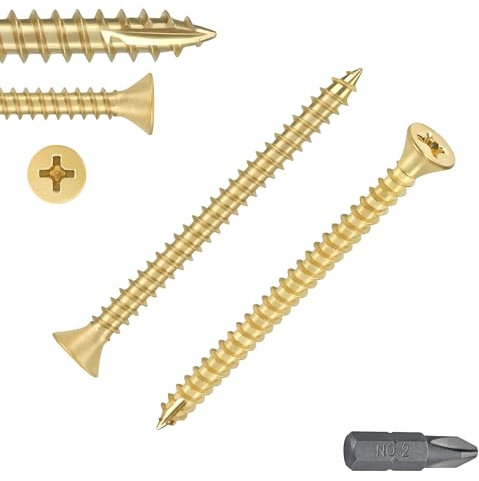 Viti per legno n. 9 x 3 viti a testa piatta Phillips 300 viti autofilettanti a filettatura grossa, ottone brillante
