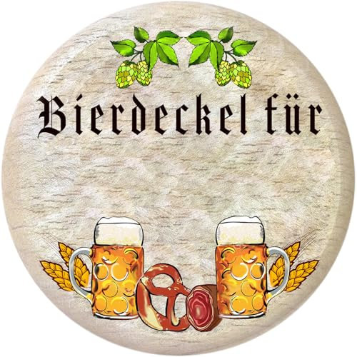Kaltner Präsente Geschenkidee - Insektenschutz für Gläser und Getränke aus echtem Holz/Bier Wein Bierdeckel Biergläser Weingläser Tassen Biergarten/NAME SELBST BESCHRIFTEN