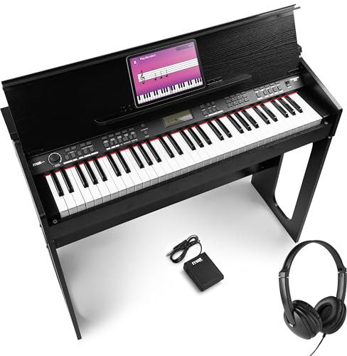 RhapsodyDP61 - Digitales E Piano Keyboard mit 61 Tasten, Kopfhörer und Sustain Pedal, Keyboard mit Anschlagdynamik, Möbel-Keyboard Ständer, 300 Sounds, 80 Demos, Effekte Akkorde, USB Midi - Set