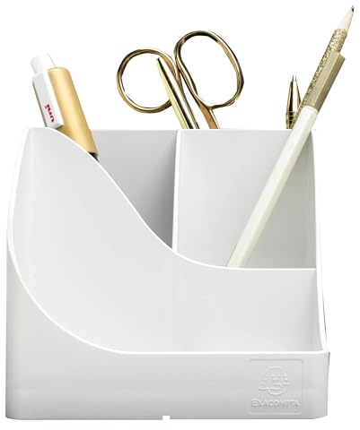 Exacompta - SKU 69513D - 1 Pen Wave Autentik white pencil holder - with 5 compartments - 4 high compartments for large utensils and 1 bottom compartment for small utensils