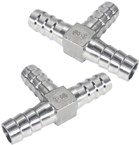 Raccordo a T per tubo flessibile, 8 mm, in acciaio inox, a forma di T, a 3 vie, per carburante, gas, acqua, aria (confezione da 2)