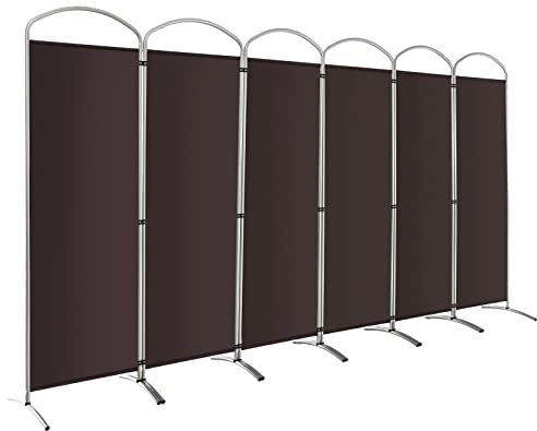 LIFEZEAL Klappbar Raumteiler mit 6 Paneelen, Freistehend Paravent, Sichtschutzwand Trennwand 331 x 188 cm, Stellwand für Haus, Büro, Wohnzimmer (Braun)