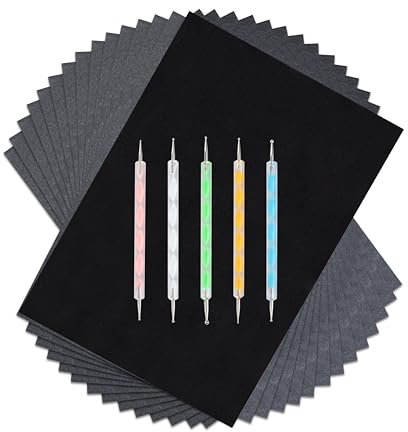 Carta Carbone Stencil Paper 100 Fogli di Carta di Trasferimento Al Carbonio con 5Pcs Strumenti per Stilo da Goffratura per Disegno, schizzo, Pottery Clay Craft