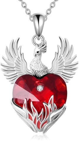YAFEINI Phönix Kette für Damen 925 Sterling Silber Phönix Anhänger Halskette mit Rotem Kristall Phönix Schmuck für Ehefrau und Mutter (Phönix)