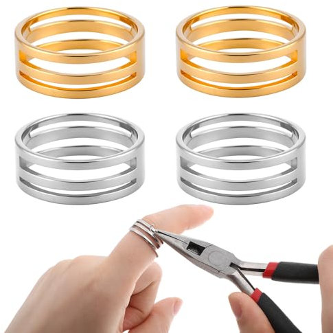 BOHUIZ 4 Stück Sprungring Offnungswerkzeuge, Edelstahl Biegeringe Öffner für Schmuckherstellung Zubehör, DIY Handwerk Projekte, Biegeringe Edelstahl, Fingerhut Nähen (Gold + Silber)