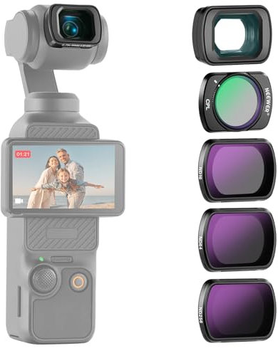NEEWER ND Filter Set (4er Pack) mit 0,75X Weitwinkelobjektiv, 108° erweitertes FOV, ND16 ND64 ND256 CPL zirkular polarisationsfilter, kompatibel mit DJI Osmo Pocket 3 Creator Combo Zubehör, FL-B08