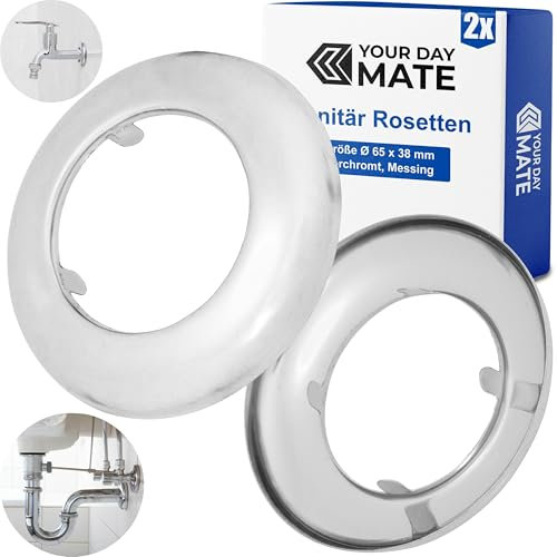 Messing Rosette DN1 Zoll, 2 Stück, Größe Ø 65 x 38 mm, Verchromt, für Rohrabdeckung, Abdeckrosette konisch, Rohrmanschette Siphon, Armatur Blende, Rohrstück, Heizkörper, Schubrosette Sanitär Zubehör