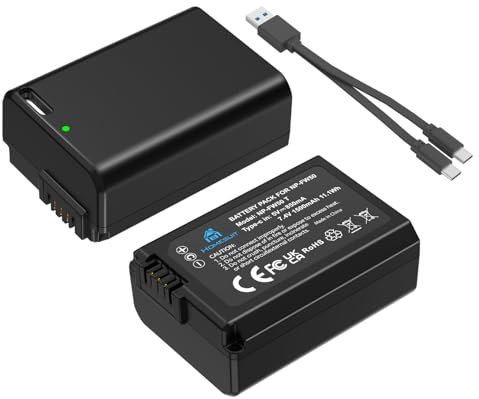 Homesuit NP-FW50 Akku 1500mAh und 2-in-1 USB-C Ladekabel für Sony A6500/A6400/A6300/A6000/A5000/A5100/zv-e10/A7/A7II/A7R/A7RII/A7SII/A7S/A7R/A7R2/A55/RX10/RX10II/NEX-3/5/7 Kamera mit Aufbewahrungsbox