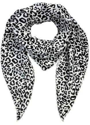 irisaa Schal Damen Leopard, weiche Deckenschal mit Leo Muster, dreieckstuch Halstuch mit 100% Cotton, Made in Italy, Schal Farben 2020:Schwarz Weiß
