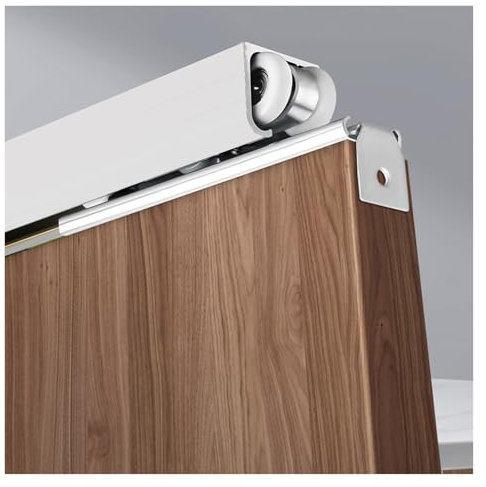 Binario per porta scorrevole Kit Porta Scorrevole A Scomparsa Per Montaggio A Parete E Soffitto, Singolo Interno, 61 76 106 140 180 214 Cm, Binario Per Porta Scorrevole Con Puleggia(White,71inch/180.3