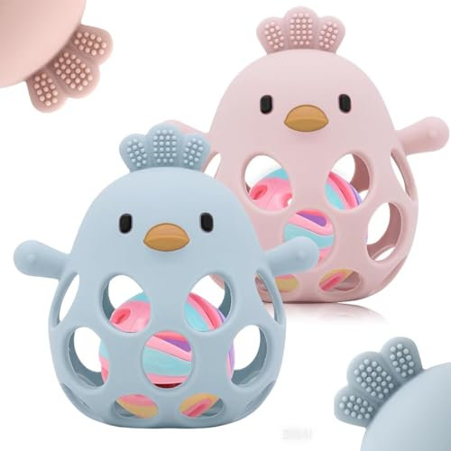 JoyJoyful Jouet Bebe 6 Mois, Jouet Hochet Dentition Bebe 1 an, Jeux d’Eveil Balle Sensorielle 0-6 Mois, Cadeau Naissance Fille et Garçon, Cadeau Enfant 0 3 6 9 12 Mois (Rose+Bleu)