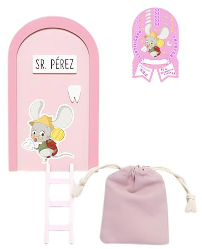 MAXI NONA MAXINONA.COM Puerta Ratoncito Pérez - 12 certificados con forma de medalla - Pegatina Ratón Pérez para la Puerta - Regalo original para niños y niñas de 5 a 8 años (Rosa)