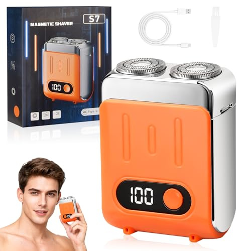 Mini Elektrischer Rasierer für Herren, 2026 Koffer-Design(A) | IPX7 Wasserdicht, Typ-C Wiederaufladbar, Magnetischer Dual-Head Bartschneider für Zuhause, Büro & Reisen (Orange)