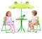 FANTASK Juego de 4 sillas para niños con sombrilla, Juego de Asientos para Exteriores con 2 sillas Plegables, Juego de Asientos Infantiles para Camping (Verde Claro)