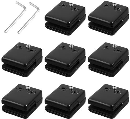 Neoteck 8pz Morsetti per Vetro Quadrato 8-9mm in Acciaio Inox 304 Supporto per Vetro Nero per Balaustra con Gomma Regolabile, Clip di Fissaggio per Scala, Terrazzo, Doccia – Installazione Facile