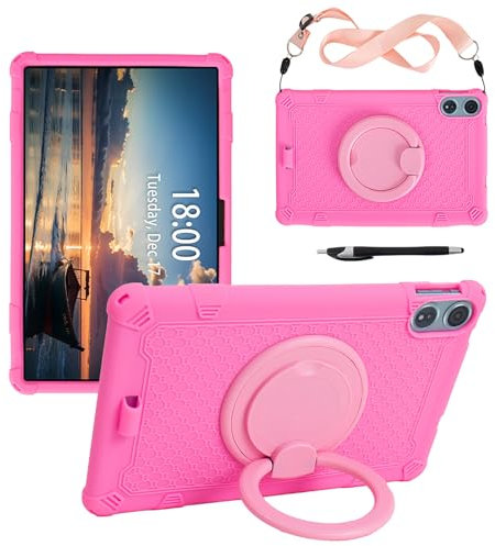 Newbillion Bambini Silicone Universale Cover Compatibile con Tablet TECALS T T60 Plus 12 Pollici, Custodia Antiurto con Supporto per Matite, Tracolla Regolabile e Cavalletto Girevole a 360°