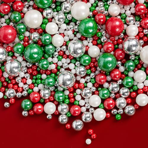 Edible Christmas Sprinkles for Cake Decorating,Red Green White Silver Pearl | Pearls Sugar Decorations for Cupcake Toppers,Cookies,Baking Birthday,Anniversary Feasts,Themed Holiday Party Dessert Supplies
