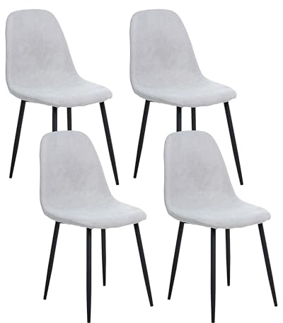 Beliani Set of 4 Dining Chairs Polyester Upholstery Iron Black Legs Armless Dining Room Light Grey Crandall
