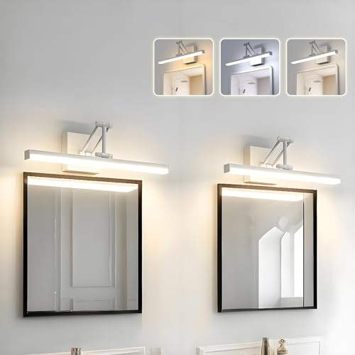 Sytmhoe 3CCT Spiegellampe Badezimmer mit Schalter 48,5 cm 2er Set | 12W 960LM mit teleskophalterung für spiegelbeleuchtung, Weiß lampe für makeup rasur 220V 3000 K 4500 K 6000 K umschaltbar
