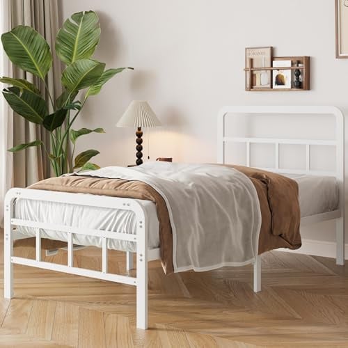 Yicensen Einzelbett 90 x 200 cm mit Kopf und Fußteil, 36 Hoch Bettgestell