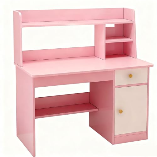 LLNWDNB Moderner Schreibtisch mit Aufsatz und Schubladen Multifunktionaler Computertisch aus Holz Home-Office Kinder Teenagerzimmer Kompakt mit Bücherregal Stauraum A