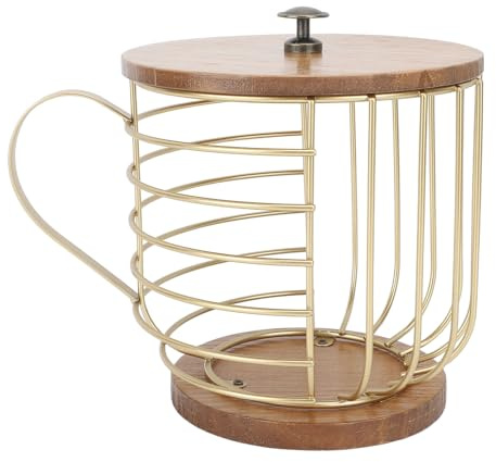 Ferro porta cialde per caffè, organizer per riporre cialde di caffè di grande capacità, base in legno salvaspazio per bar di casa, moderno organizer per tazze di caffè con (Oro con coperchio)