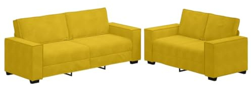 ULUYYUC Sofagarnitur 2er und 3er Couch Set, Samtsofa Gelb mit Breiten Armlehnen, Modernes Polstersofa Set für Wohnzimmer und Büro, Stabiles Gestell aus Holz und Metall, 2-TLG. Sitzgruppe