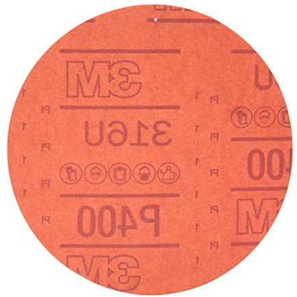3M Hookit Red Abrasive Sanding Discs, 01218, No Hole, 6 in, 400+ Grade, Pack of 50 Discs, for Auto Sanding, Primer Sanding, E-Coat Sanding