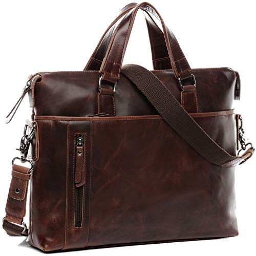BACCINI große Laptoptasche mit abnehmbaren Schultergurt echt Leder - 15.4 Zoll Laptop Business-Tasche Leandro - Umhängetasche Aktentasche extra Laptop-Hülle - Ledertasche Herren Damen braun