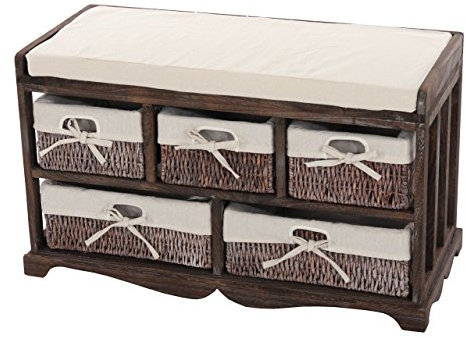 Mendler Kommode und Sitzbank mit 5 Schubladen, 45x77x36cm, Shabby-Look, Vintage - braun