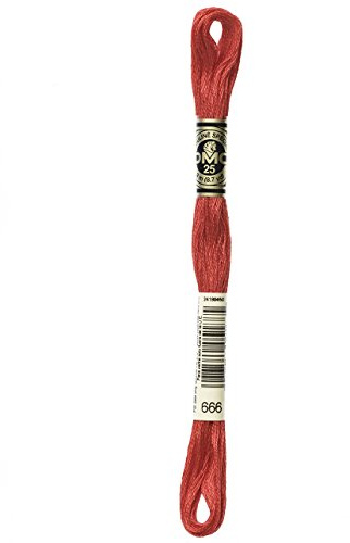 DMC 117-666 Six Stranded Cotton Embroidery Floss, Bright Christmas Red, 8.7-Yard