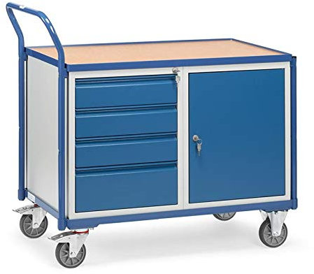 Fetra Transportgeräte bbob635 Werkbank mit 4 Schubladen und 1 Schrank Rollen, 125 mm Durchmesser, 1000 mm x 600 mm Plattform