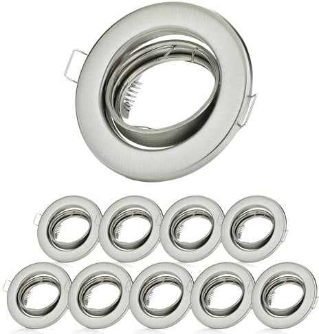 10x GU10 Einbaustrahler Set – Schwenkbare Einbaurahmen Ø68mm Rund – Chrom gebürstet – Deckenstrahler Ø88mm inkl. GU10 Fassung – Für LED & Halogen – Einbauspots ohne Leuchtmittel