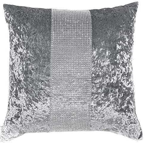 Red Rainbow Diamante Sparkle Bling Crushed Velvet Cushion Cover (Silver, 18 x 18)