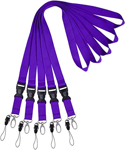Wisdompro 5 Cordons Tour de Cou Clé/Badge/Carte d'identité, Détachable, avec Boucle de Sécurité et Clip, pour Téléphone Portable, USB, Clef, Porte-badge - Violet