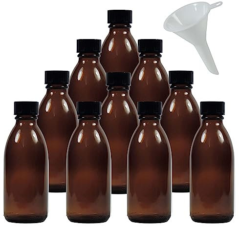 Braune Apothekerflasche 100 ml BPA frei, Made in Germany, inkl. Trichter 10er Set