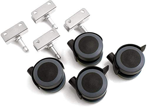 Design61 Universal Möbelrollen mit U-Aufnahme 16mm Gummirollen Lenkrollen Laufrollen Bodenschutz Rollen mit Feststeller Plattenschuhe mit Stift 4 Stück