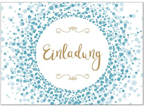 10 x Einladungskarten und Umschläge im Set/Konfetti Kugeln Türkis Schick Edel/für jeden Anlass/Einladung Geburtstag/Party/Einweihung/Feier/Geburtstagseinladungen Din A6