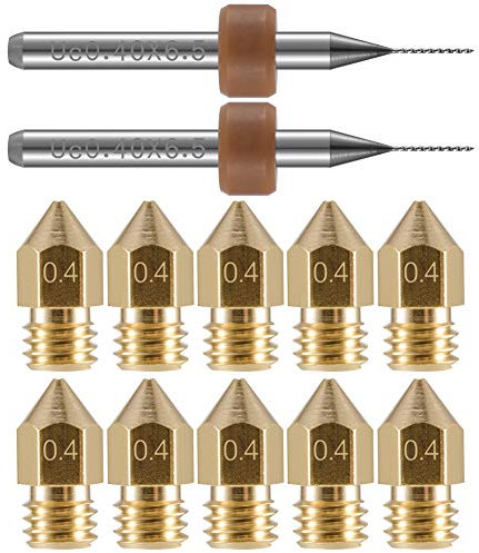 PChero 10 stücke 0,4mm MK8 3D Drucker Extruder Messing Düse Druckköpfe für MK8 Makerbot Reprap Creality CR-10 3D Drucker, Bonus 2 stücke Reinigung Bohrer
