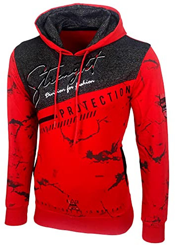 Baxboy Herren Pullover Hoodie Sweatjacke Longsleeve Sweatshirt Jacke Langarm Kapuzenpullover Hoody Sweater 2628, Farbe:Rot, Größe:L