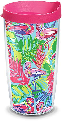 Tervis 1316118 Gobelet Isotherme Motif Flamant Rose Vif avec enveloppe et Couvercle 440 ML Transparent