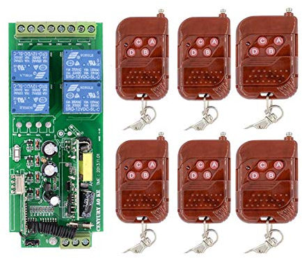 AC220 V 4 kanäle kabellose Fernbedienung Schalter Radio System beleuchtung lernencode mit 6 Handsender Spannungsausgang für Rolladen Ankerwinde Garagentor Kran 100M Reichweite durch Wand
