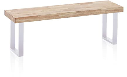 Loft, Banco para Mesa de Comedor, Asiento Auxiliar, Acabado en Roble y Blanco, Medidas: 120 cm (Largo) x 47 cm (Alto) x 34 cm (Fondo)