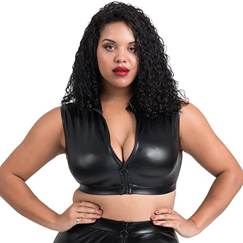 Lovehoney Fierce Black Glossy Finish Zip-Up Crop Top